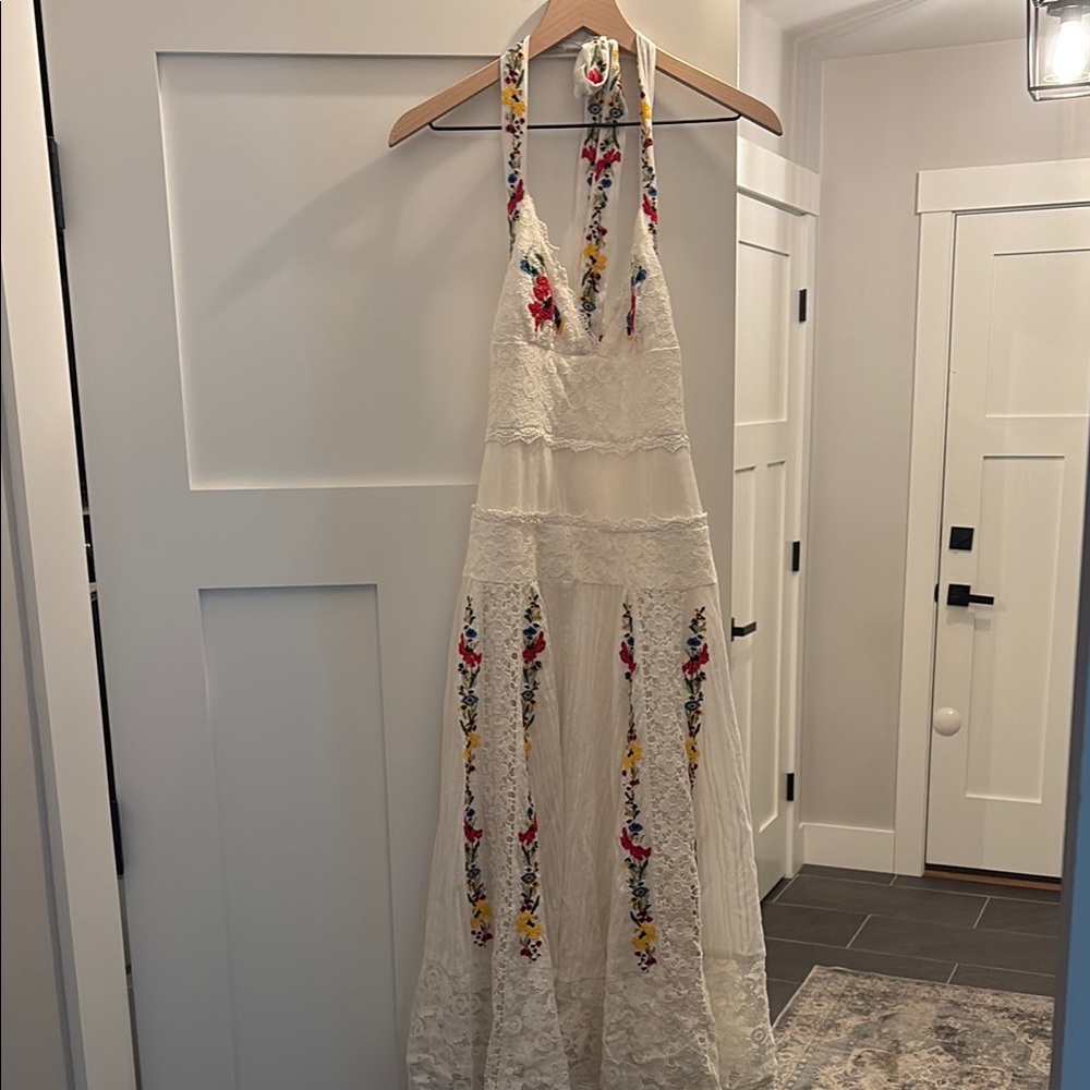 Free People Cream Embellished Tiered Maxi Sundress